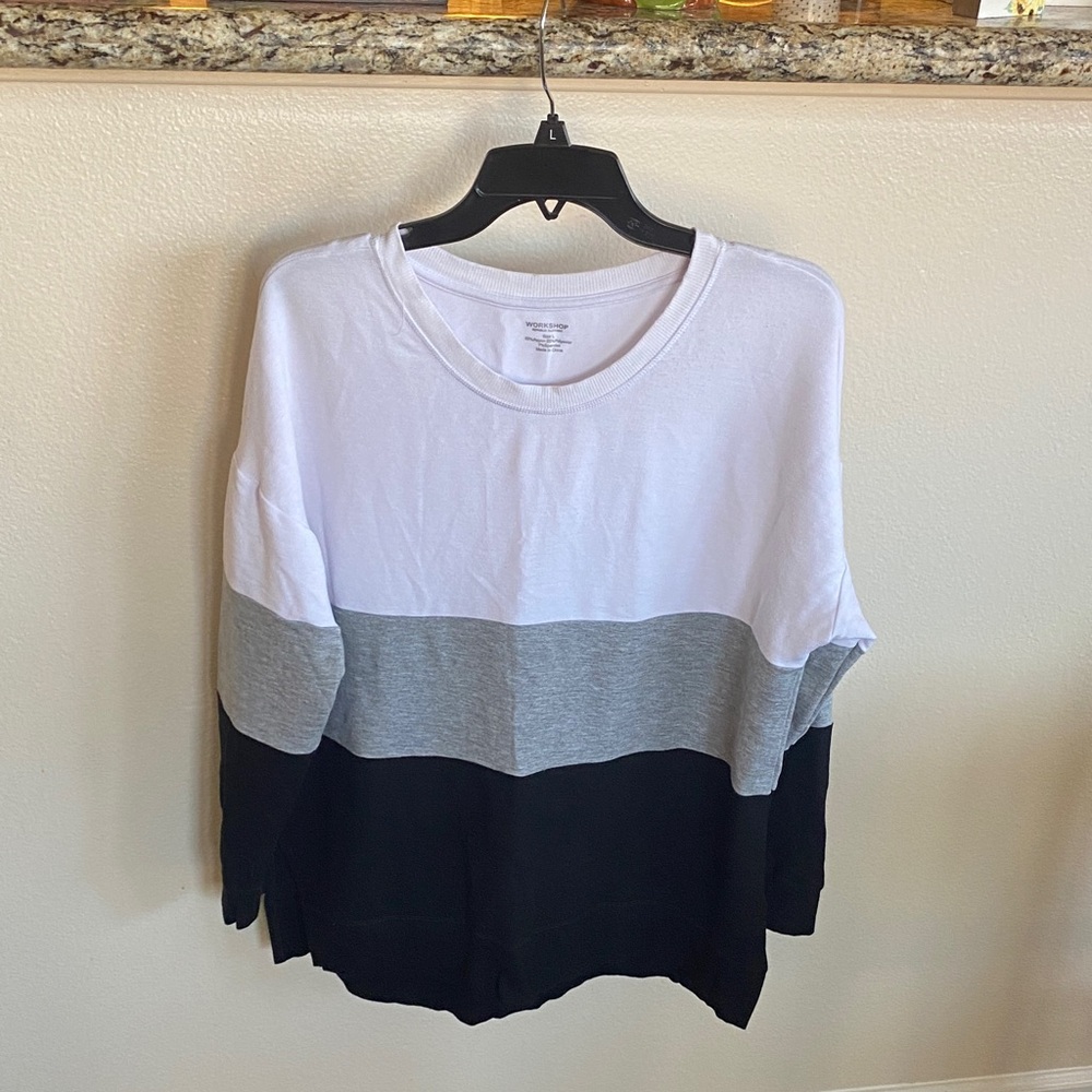 Workshop Republic Clothing White, Gray, and Black Sweater